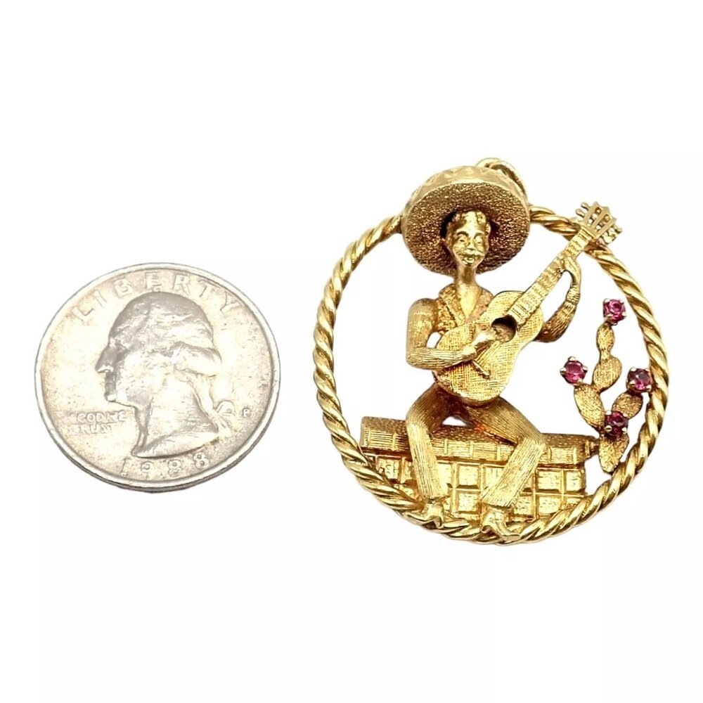 Authentic! Rudi Cherny 18k Yellow Gold Guitar Player Cactus Ruby Pendant - Picture 5 of 13